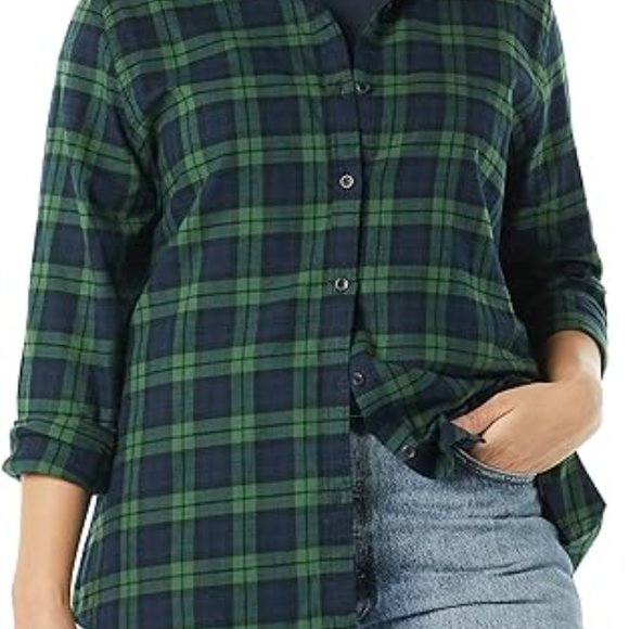 Women's Classic-Fit Long-Sleeve Lightweight Plaid Flannel Shirt‎ - Picture 4 of 6